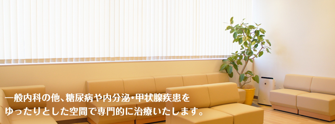 一般内科の他、糖尿病や内分泌・甲状腺疾患をゆったりとした空間で専門的に治療いたします